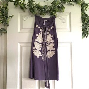 Purple Embroidered Floral Tank